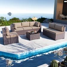 Vzer 5 Piece Rattan Patio Furniture Set , Outdoor Furniture Set with Cushion